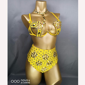 New Shining Fashion Belly dance costume Women Sexy Samba Carnival set Golden Wire Bra&Pants Samba Suit performance wear C024-1