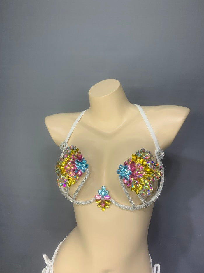 Samba Carnival Wire Bra And Panty Hand Beads Passista Pageant Cabaret Broadway Theater Mrdi Gras,Vegas Showgirl BP018