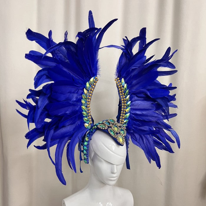 New Style Samba Carnival Feather Headpiece With Stones 3 layers feathers royal blue color
