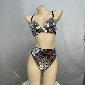 Samba Carnival Handmade Bra And High Waist Bottom mirror stones For EDC Festival Costumes