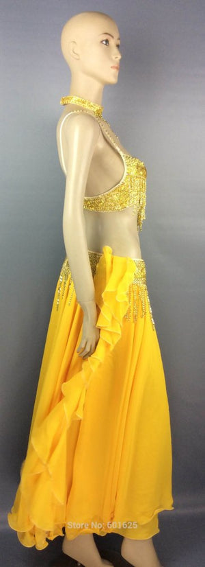 Belly dancing Performance costumes,handmade beading set bra,belt and skirt costumes,gold & silver T201+SK29