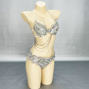 New Arrival Halloween Costume Adult Carnival Belly Dance Costumes Women Beaded Bra Belt Set Dance Clothes Night Club Dancewear  N21018