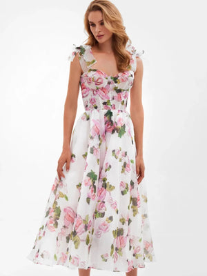 Women's Floral Off-Shoulder Sweetheart Neck Ankle-Length Bandage Dress for Parties