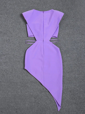 Women's Purple Asymmetric Dress with Diamond Starfish Belt and Sleeveless Hollow Design