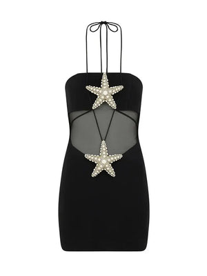 Women's Strapless Mini Dress with Diamond Starfish Design, Backless Mesh Party Dress