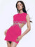 Women's Pink Bodycon Mini Dress with Hollow Circle Detail for Evening and Parties