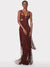 Women's Summer Burgundy V-Neck Sleeveless Long Dress with Fringe Detail