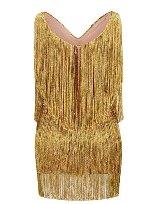 Tassel Gold Fringe Summer V Neck Sleeveless Luxury Mini Dress for Women Celebrity Party Dresses