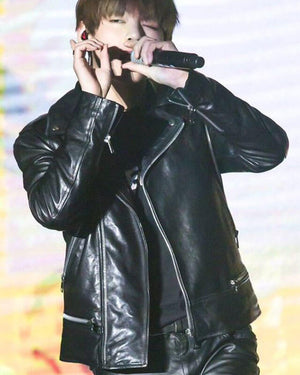 BTS Kim Taehyung Stylish Black Leather Jacket for Men