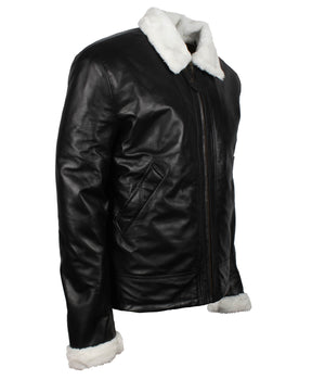 Men’s Black Leather Shearling Jacket Winter Coat