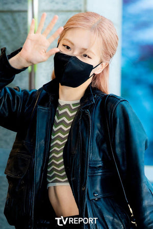 Rose Black Leather Jacket Blackpink Fashionable Airport Style