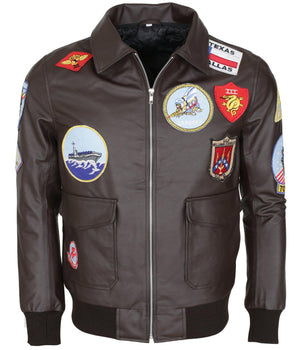 Men's Aviator Jacket Genuine Leather Bomber Jacket with Embroidered Patches