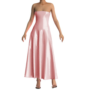 Multi-Color Women's Strapless PVC Leather A-Line Maxi Dress Ankle-Length Sleeveless Club Party Summer Dress Plus Size