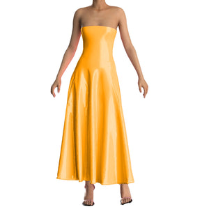 Multi-Color Women's Strapless PVC Leather A-Line Maxi Dress Ankle-Length Sleeveless Club Party Summer Dress Plus Size