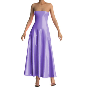 Multi-Color Women's Strapless PVC Leather A-Line Maxi Dress Ankle-Length Sleeveless Club Party Summer Dress Plus Size