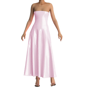 Multi-Color Women's Strapless PVC Leather A-Line Maxi Dress Ankle-Length Sleeveless Club Party Summer Dress Plus Size