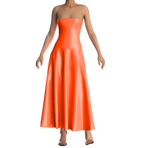 Multi-Color Women's Strapless PVC Leather A-Line Maxi Dress Ankle-Length Sleeveless Club Party Summer Dress Plus Size