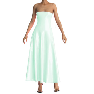 Multi-Color Women's Strapless PVC Leather A-Line Maxi Dress Ankle-Length Sleeveless Club Party Summer Dress Plus Size