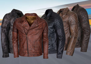 Men's Waxed Brando Black Brown Grey Distressed Genuine Leather Motorcycle Jacket