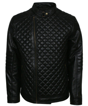 Men's Real Leather Diamond Quilted Jacket Black