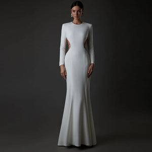 Elegant Women's Long Sleeve Diamond Chain Fishtail Dress for Red Carpet and Formal Events