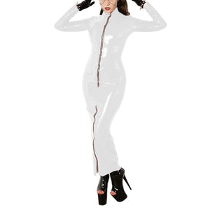 Elegant Women's PVC Leather Full Sleeve Front Zip Tight Pencil Faux Latex Hobble Dress Multi-Color