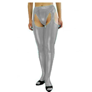 Multicolor Metallic Faux Leather Open Crotch Thigh High Pants Pantyhose Pajamas Hollow Tights 7XL