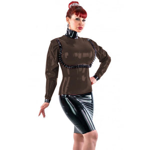 Women's PVC Leather Ruffle Turtleneck Lantern Sleeve Top Wet Look Multi-Color Bodycon Clubwear