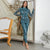 Fashion Printed Semi-high-necked Casual Long-sleeved Ruched Tight-fitting Slim Long Leg Jumpsuit