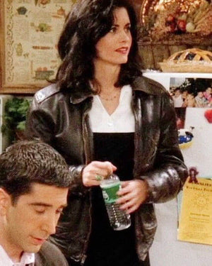 Friends S01 Monica Geller Brown Leather Jacket Women's Vintage Style