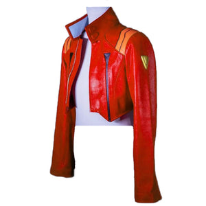 Neon Genesis Evangelion Red Cropped Leather Jacket for Cosplay and Fashion