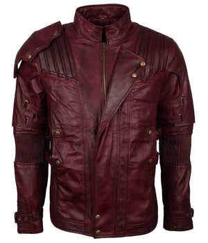 Men's Maroon Genuine Leather Galaxy Guardians Inspired Biker Jacket