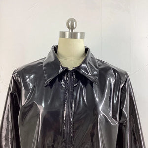 Women's Glossy PVC Leather Lapel Neck Long Sleeve Zip-Up Jacket Multi-Color Slim Shirt Coat Varsity Club Outwear 7XL