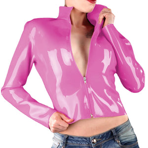 Women's Gothic Glossy Wetlook PVC Leather Slim Fit Zip Up Short Jacket for Party Club, Multi-color