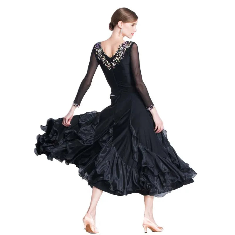 Women's Standard Ballroom Waltz Practice Dress Black For Competition