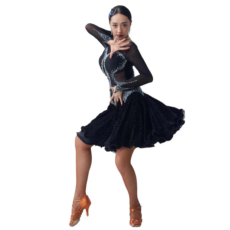 Women's Black Latin Ballroom Competition Dress Customizable