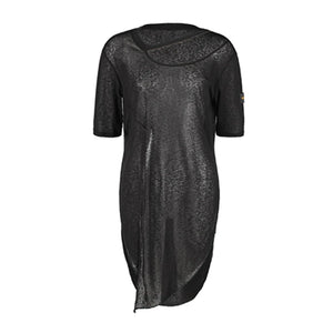 Women's Tan & Black Asymmetrical Knit Top with Twisted Front for Latin Dance