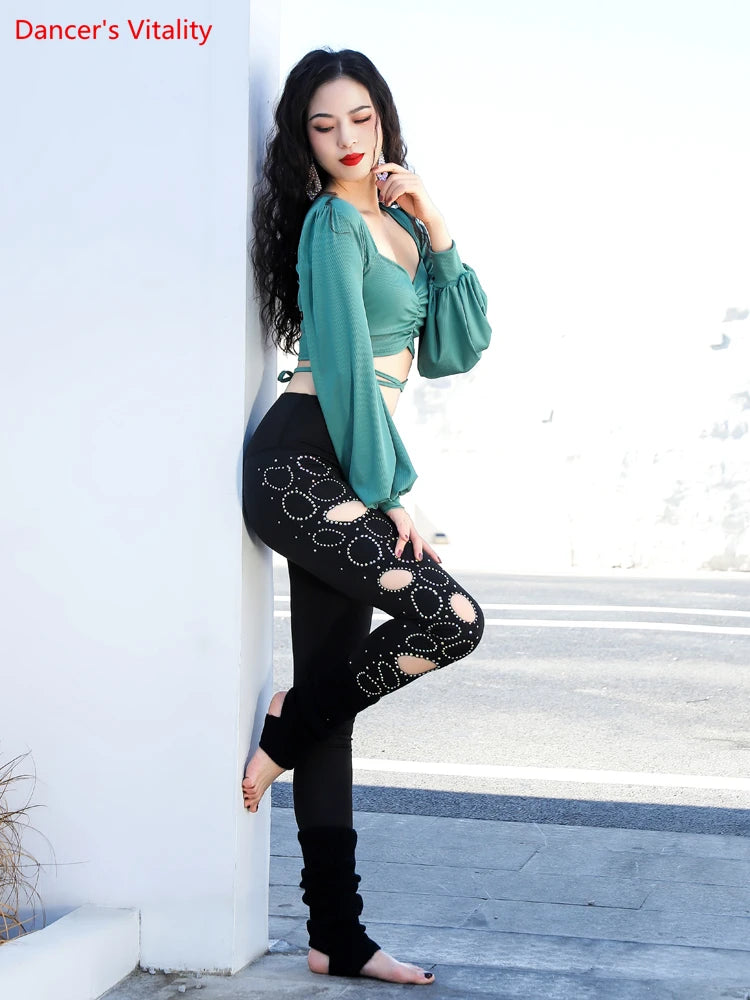 Women's Belly Dance Leggings With Diamond Cutout For Yoga, Gymnastics, And Ballet