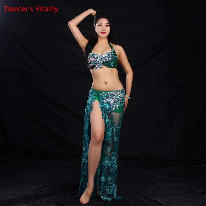 Belly Dance Female Child Adult Temperament Rhinestone Bra Suit Performance Clothes High-end Custom Competition Long Skirt