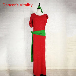 Belly Dance Costume, Women's Leopard Print Gold Belt Kaftan Dress, Tribal Dance