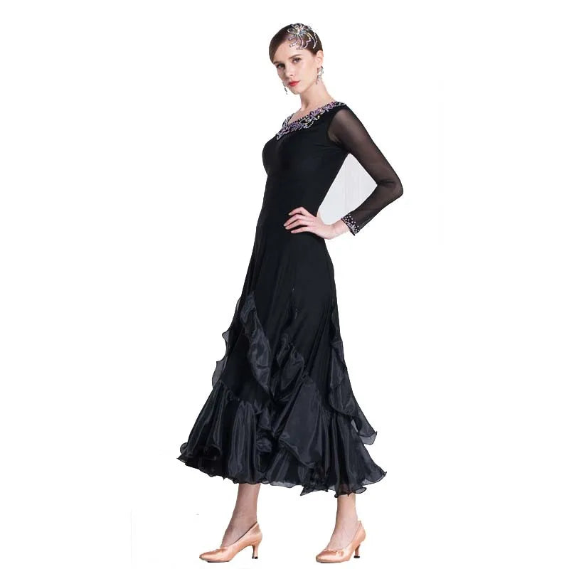 Women's Standard Ballroom Waltz Practice Dress Black For Competition