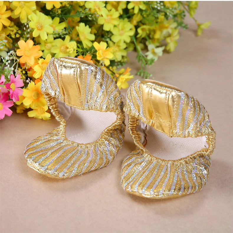 Dance Shoes Women's Gold Sequin Ballet Slippers Soft Sole Practice Flats