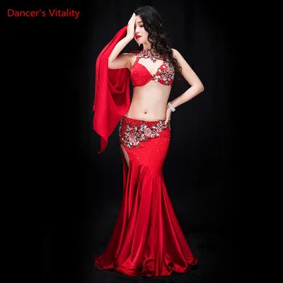 Women's Belly Dance 2-Piece Costume With Bra And Panel Skirt, Red, Purple, Royal Blue For Performance