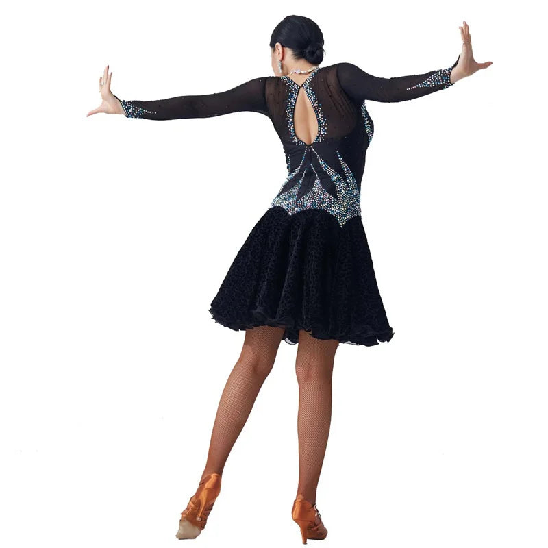 Women's Black Latin Ballroom Competition Dress Customizable