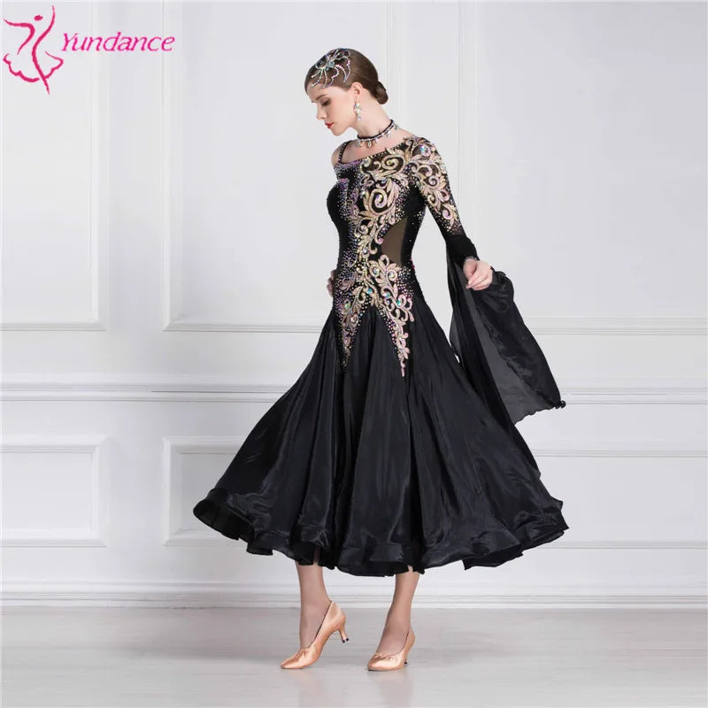 Girls' Long Sleeve Modern Standard Ballroom Dance Dress Custom Size For Performance