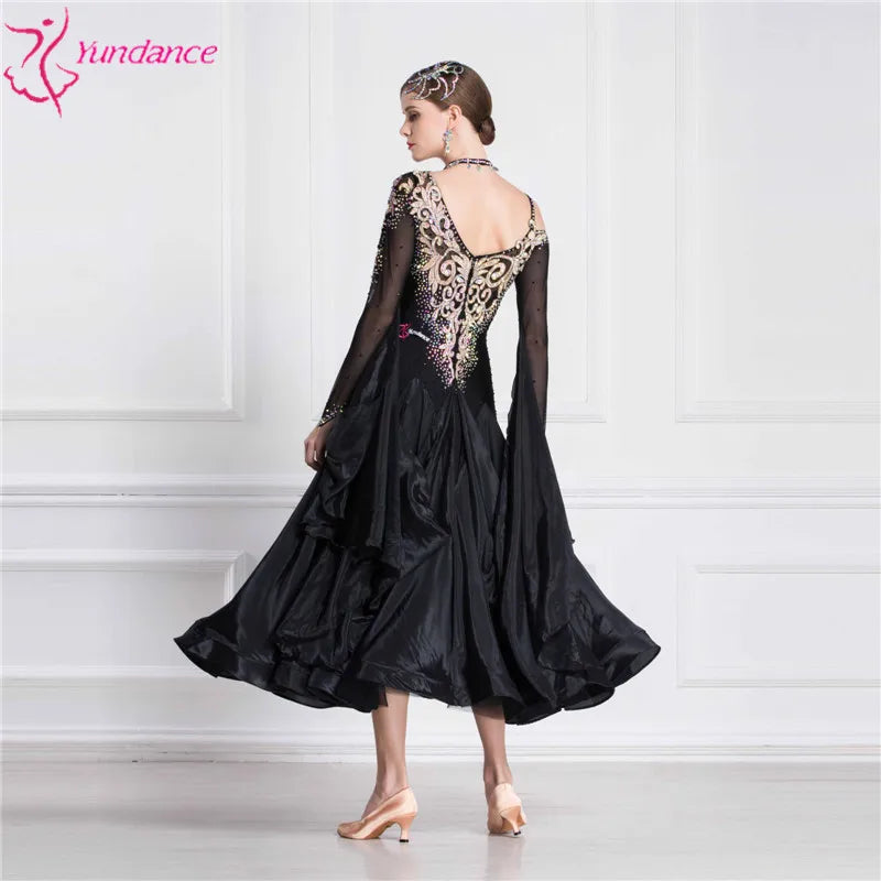 Girls' Long Sleeve Modern Standard Ballroom Dance Dress Custom Size For Performance