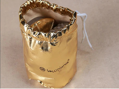 Women's Gold Metallic Ballet Flat Dance Shoes with Bow Detail