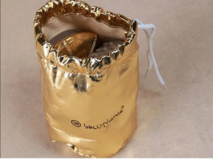 Women's Gold Metallic Ballet Flat Dance Shoes with Bow Detail