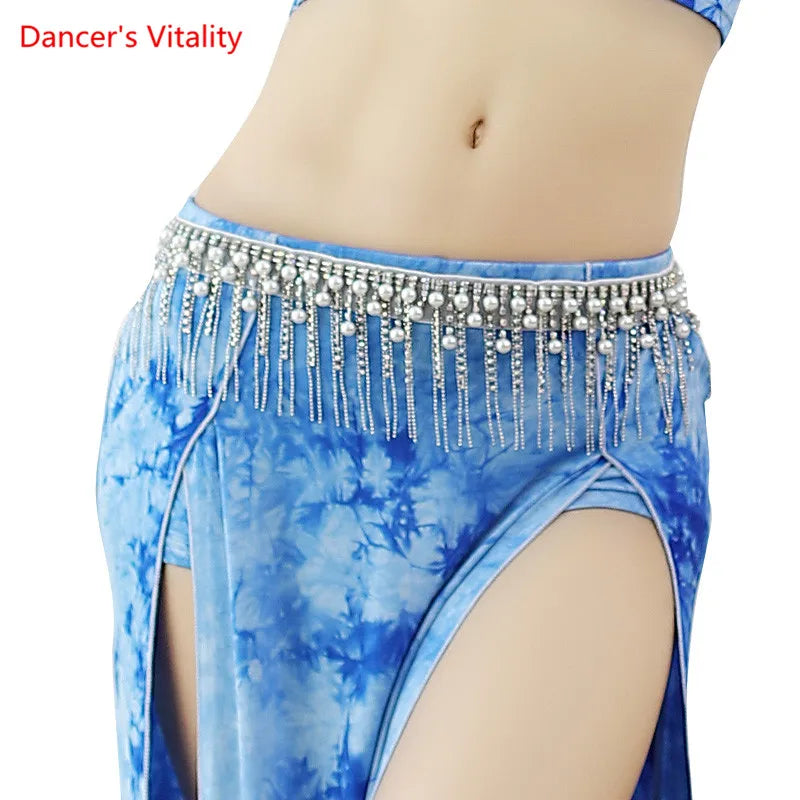 Belly Dance Armband, Women's White Pearl and Rhinestone Fringe Armband, Belly Dance