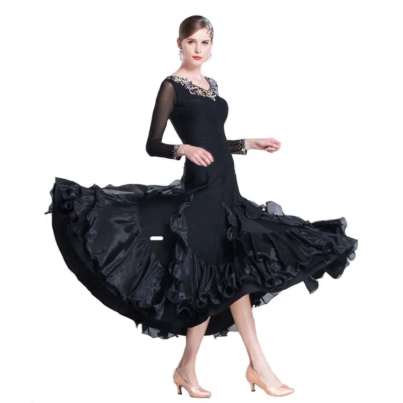 Women's Standard Ballroom Waltz Practice Dress Black For Competition